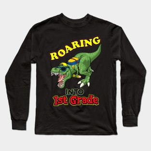 Kids Dinosaur Graduation T-Shirt Design, Roaring Into 1st Grade , School  Cute Dino Long Sleeve T-Shirt